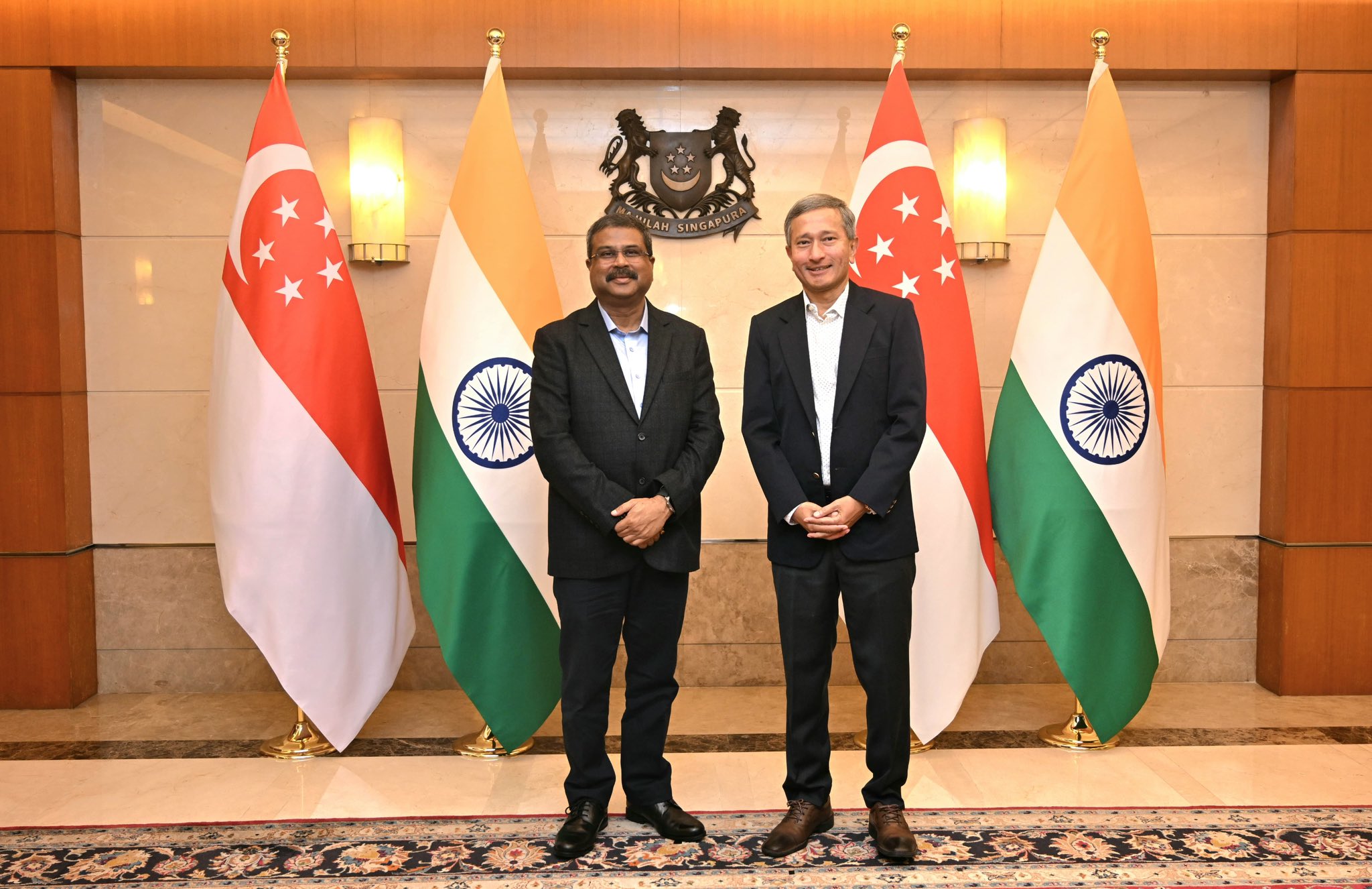 Dharmendra Pradhan meets with Singapore's Minister for Foreign Affairs, Vivian Balakrishnan, reinforcing the commitment to elevate the India-Singapore Knowledge Partnership and enhance bilateral cooperation in education.